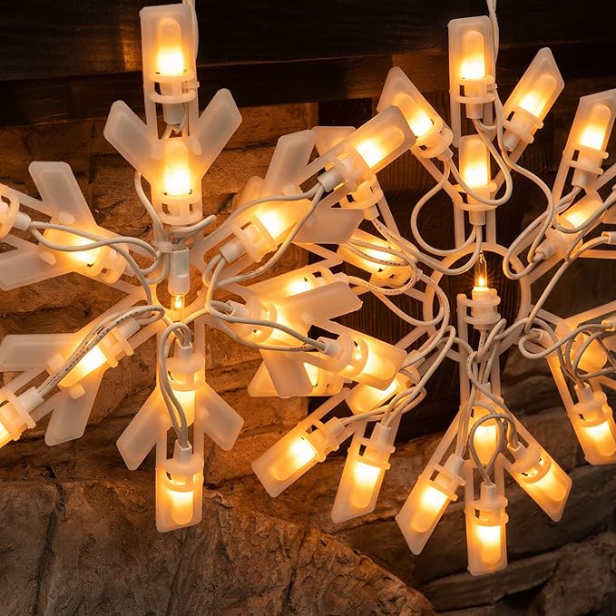 Dazzle Bright Christmas Snowflake Lights Outdoor100 Count 8.5FT Connectable Waterproof Christmas Icicle Lights with 6 Drops Plug in for Indoor Xmas Yard Home Decorations (Warm White)