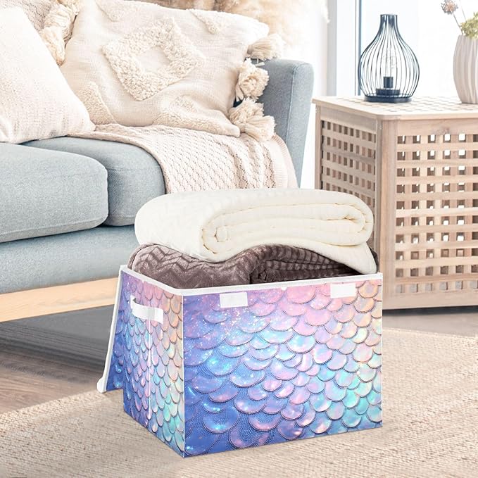 Fish Scale Gradient Glitter Decoration Sequins Peach Purple Blue Cyan Yellow Storage Bins with Lid Stackable Book