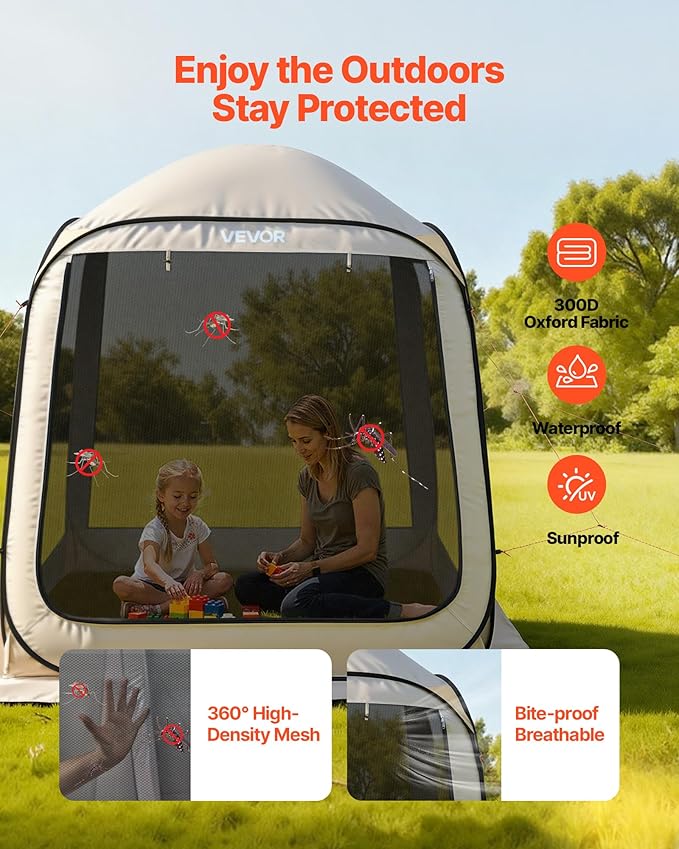 VEVOR Screen House Tent 6x6FT Pop-Up Screen Tent for 4–6 Person Portable Screen Room Gazebo with Netting Carry Bag &amp Ground Stakes Instant Screen Canopy for Patio Backyard Garden Camping