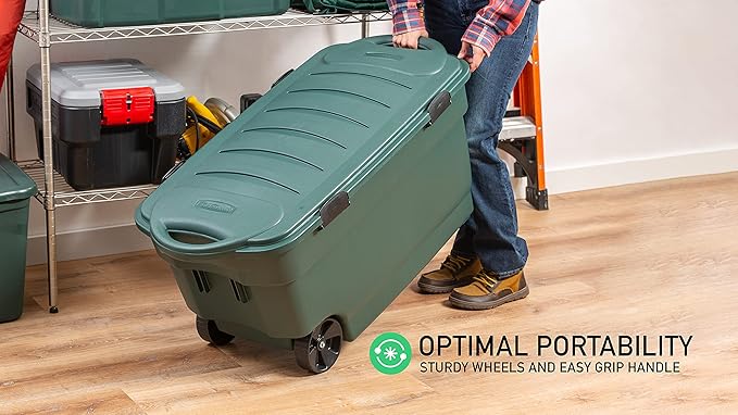 Rubbermaid ECOSense Wheeled Storage Totes 40 Gal Pack of 2 Durable and Reusable Bins with Latching Lids for Garage or Home Organization Made From Recycled Materials