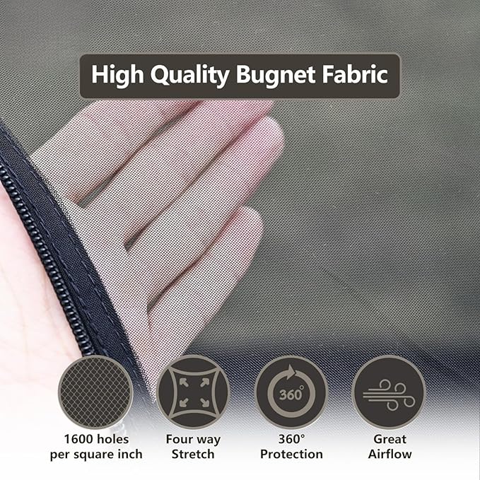 Onewind Camping Mosquito Net for Cot Shelter Bugnet Camping Screen Room Ultralight No-See-Um Breathable Mesh Bugnet Mosquito Netting with Double Sided Zipper Black