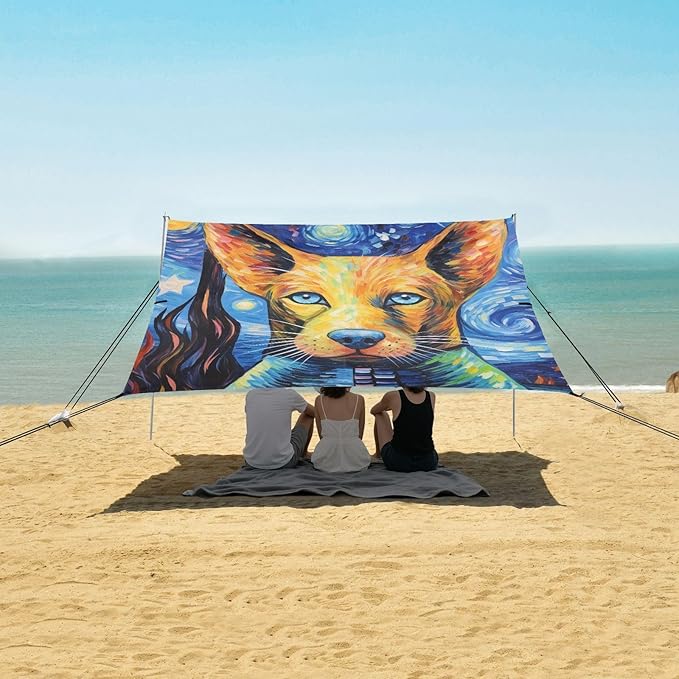 ALAZA Watercolor Dogs Starry Night Galaxy Beach Tent Sun Shelter Portable Canopy Sunshade for Outdoor Camping Picnics Backyard Fun 10x9 ft