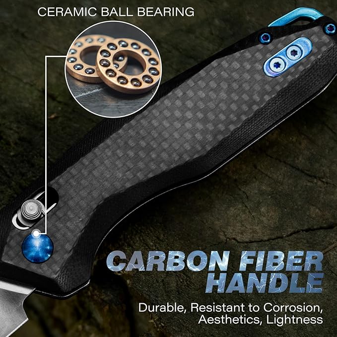 Dispatch Axis Lock Folding Pocket Knife with Clip 3.27 D2 Steel Blade and Carbon Fiber Handle Camping Folding Knives for Men Women Hiking Survival Pocketknife