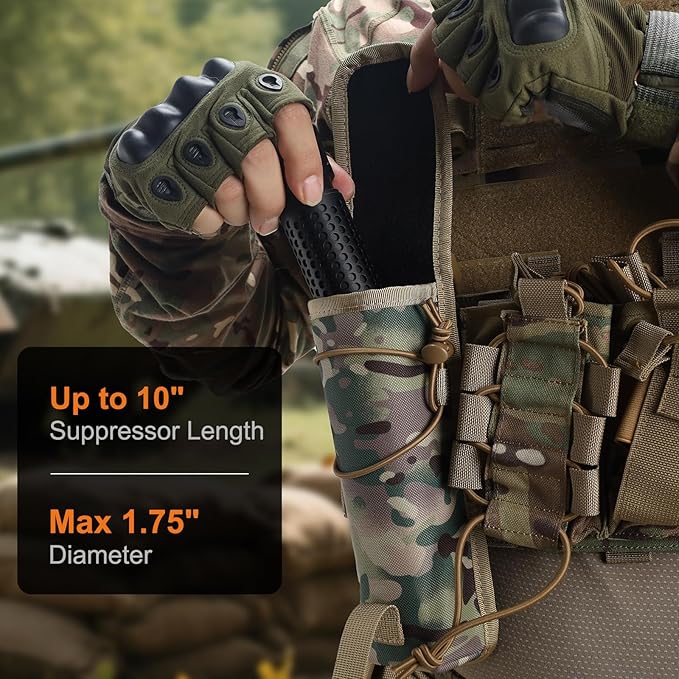 Molle Suppressor PouchStorable Suppressor/Flashlight/BatonContains Flag Patchfor Vest/Belt/Backpack/Molle Pouch/Plate Carrier and Other Tactical Gear