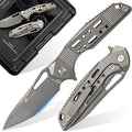 HX OUTDOORS Foldable Pocket Knife with Lock High End S35VN Steel Folding Knife with Non Slip Titanium Alloy Handle(Silver)