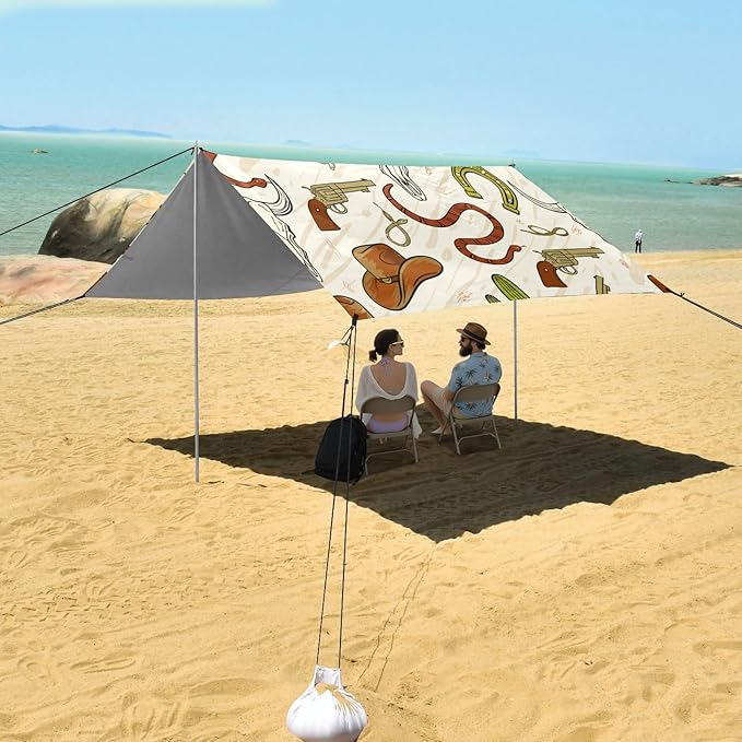 xigua Cowboy Hat Beach Tent Sun Shelter with Carrying Bag - Silver Coated Oxford Fabric Beach Canopy for Beach Camping Fishing - Includes Windproof Ropes Sandbags &amp Stakes