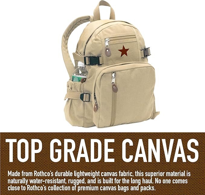 Rothco Vintage Canvas Compact Backpack – Rugged Everyday Carry Travel Storage Bag Brown