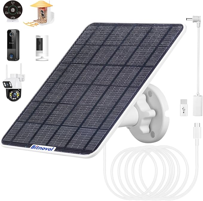 6W Upgraded Solar Panel for Security Camera6V USB C Solar Charger Match to Rechargeable Battery Powered Bird Feeder CamRing Camera Solar Panels with DC Micro-USB Port9.8ft Cable 360° Swivel Bracket
