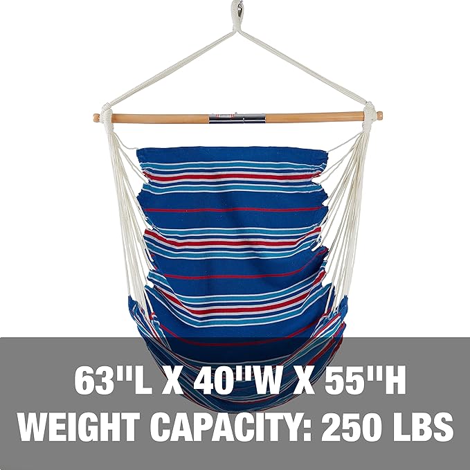 Bliss Hammocks WM-412F_2 Polyester Multi Color Hammock Chair with Collapsible Push-Pin Spreader Bar Patriotic Stripe