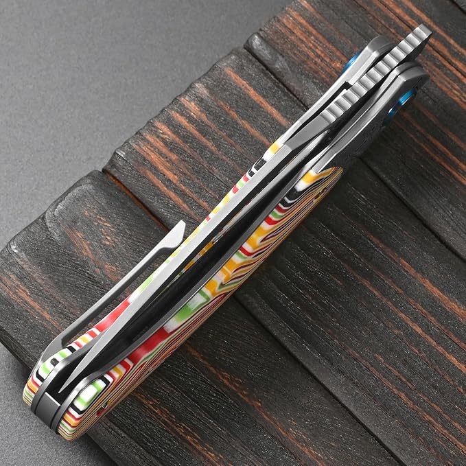 Sitivien ST270 Folding Knife Damascus Steel Blade Colorful G10 &amp Damascus Handle with Ball Bearing for Men Women Outdoor Camping Hiking Fishing(Yellow)