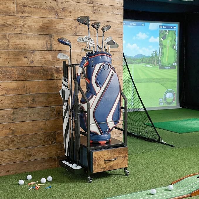 Golf Bag Organizer Rack with Wheels Golf Storage Organizer for GarageGolf Stand &amp AccessoriesBrown Garage Organizer Fit Single Golf Bags