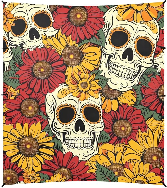 ALAZA Dia De Los Day of The Dead Muertos Skull Flower Seamless Beach Tent Sun Shelter Portable Canopy Sunshade for Outdoor Camping Picnics Backyard Fun 10x9 ft