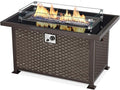 U-MAX 44in Outdoor Propane Gas Fire Pit Table 50000 BTU Auto-Ignition Gas Firepit with Glass Wind Guard Black Tempered Glass Tabletop &amp Blue Glass Rock Brown PE Rattan CSA Certification