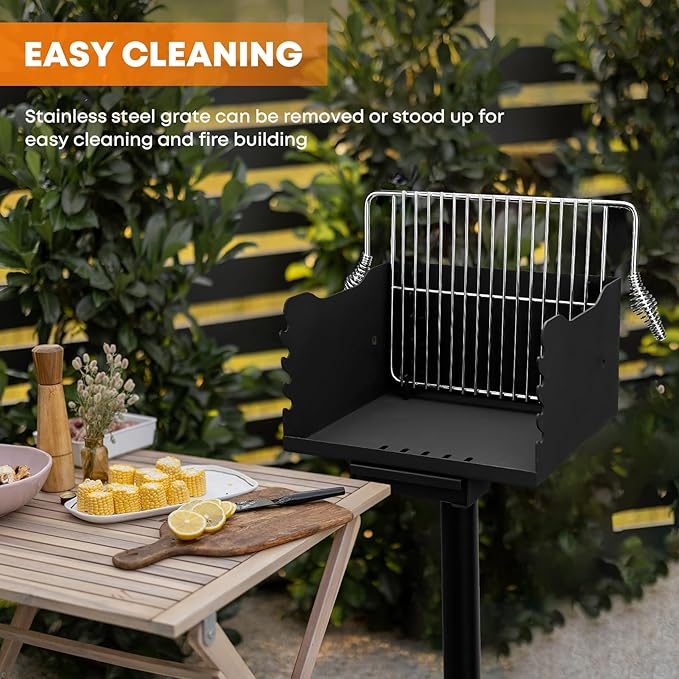 Stanbroil Charcoal Barbecue Grill for Outdoor Heavy Duty Steel Park BBQ Grill with Stainless Steel Cooking Grate and Above/In Ground Post for Camping and Backyard
