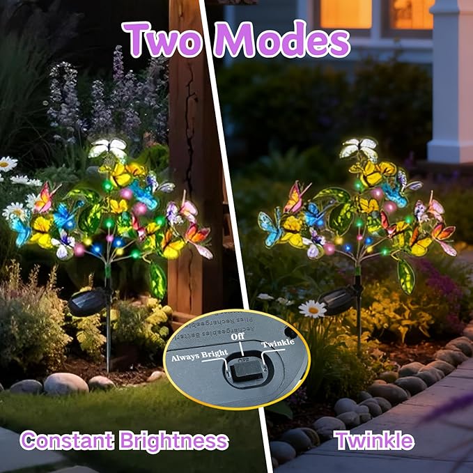 Anothera 6Pcs Solar Butterfly Lights Features Flashing or Steady-on Modes Waterproof Sunflower Garden Lights for Outdoor Patio Lawn Yard Garden Decor Gift for Mom Women Grandma