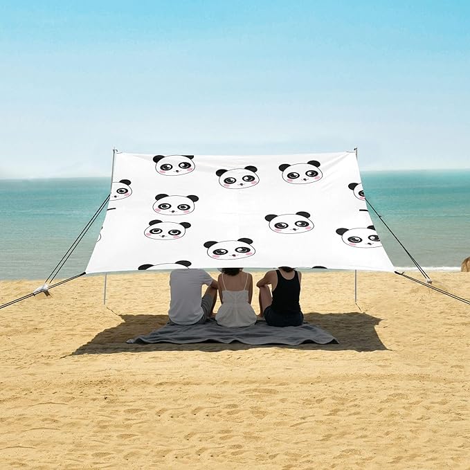 Panda Beach Canopy Sun Shelter with Sandbags &amp Sand Shovel &amp Windproof Ropes - Portable 110x126 Beach Shade Beach Tent for Camping Picnics