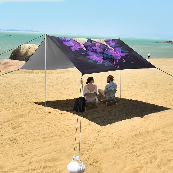 ALAZA Butterfly Alchemy Beach Tent Sun Shelter UPF50+ Protection Beach Shade Canopy w/ 4 Sandbags for Outdoor Camping Fishing Backyard Fun Picnic 10x9 ft