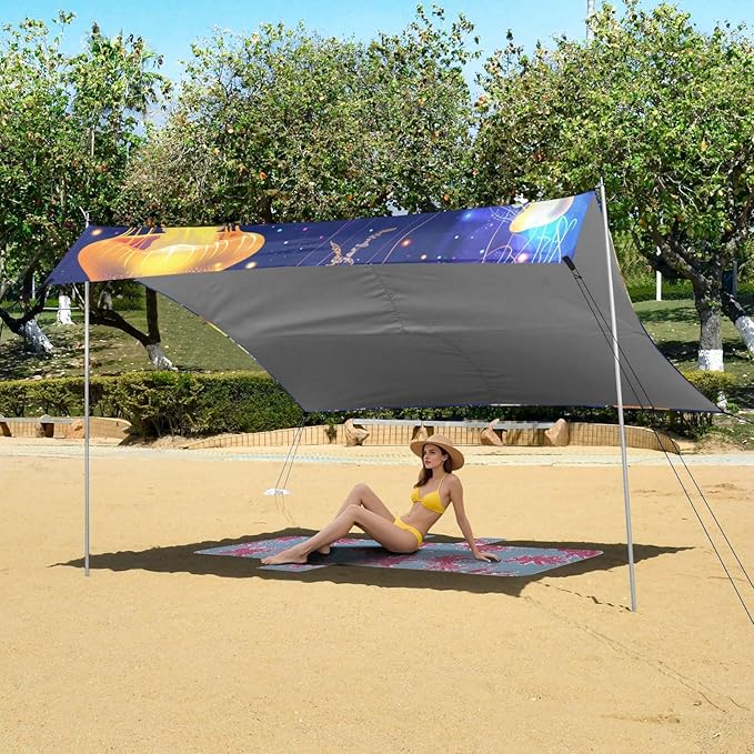 ALAZA Jellyfish with Stinging Cells Float in Space Beach Tent Sun Shelter Portable Canopy Sunshade for Outdoor Camping Picnics Backyard Fun 10x9 ft