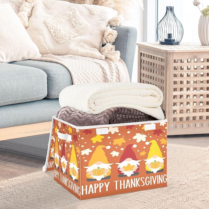 Large Collapsible Storage Bins with Lids Autumn Gnomes Thanksgiving Fall Storage Baskets Organizer Containers with Handles for Clothes