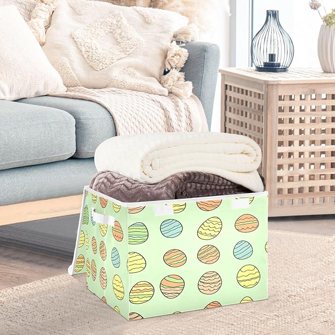 Christmas Storage Baskets with Lids Cute Easter Egg Collapsible Bins Stackable Fabric Linen Baskets Closet Organizer Container 16.5x12.6x11.8