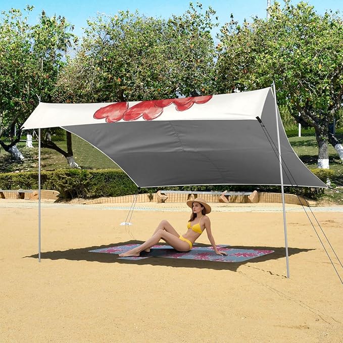 ALAZA Labrador Floating Tied to Heart Balloons Beach Tent Sun Shelter Portable Canopy Sunshade for Outdoor Camping Picnics Backyard Fun 10x9 ft