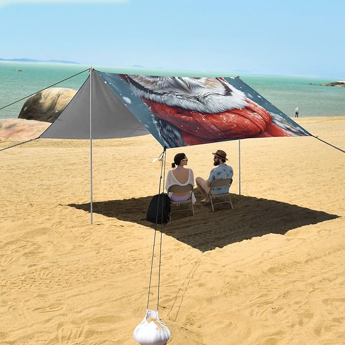 ALAZA Christmas Owl Beach Tent Sun Shelter UPF50+ Protection Beach Shade Canopy w/ 4 Sandbags for Outdoor Camping Fishing Backyard Fun Picnic 10x9 ft