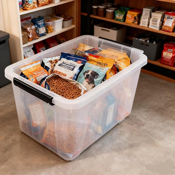 30L Plastic Storage Bin Stackable and Nestable Storage Boxes with Lids and Secure Latching Buckles Large Storage Container (Clear)