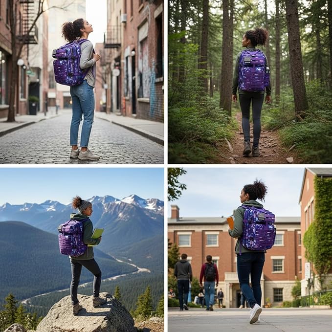 45L Military Tactical Backpack for Men &amp Women Bug Out Bag Assault pack Molle Daypack Hiking Trekking Rucksack (Purple tie-dye)