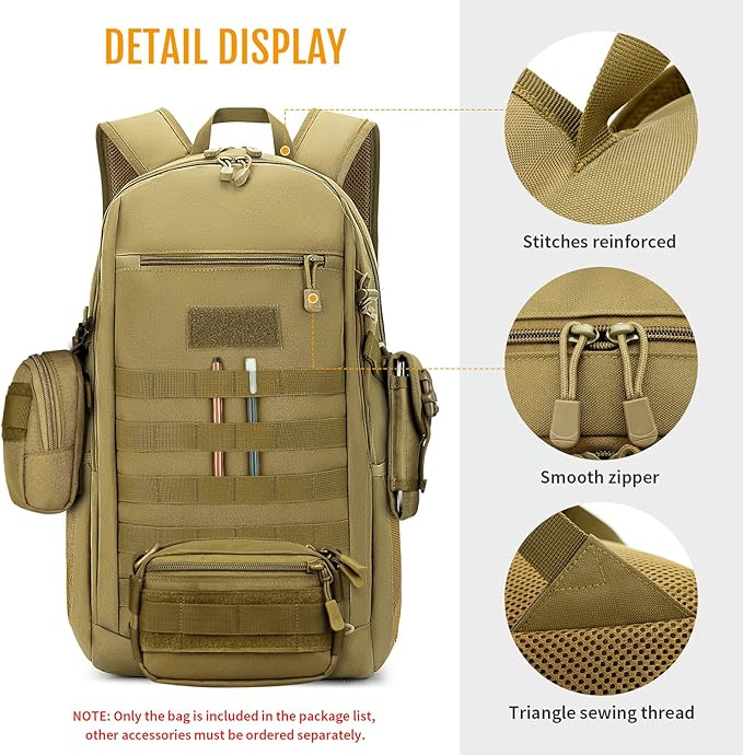 HUNTVP 10L/20L/30L Tactical Backpack Military MOLLE Backpack Rucksack Gear Tactical Assault Pack for Hunting Camping Trekking (30L-Dark Brown)