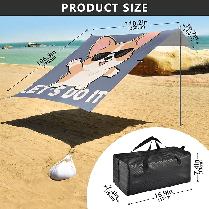 ALAZA Funny Corgi Pose Beach Tent Sun Shelter Portable Canopy Sunshade for Outdoor Camping Picnics Backyard Fun 10x9 ft