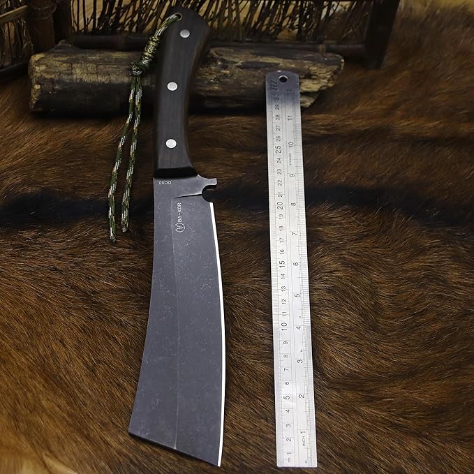 BA-KOR (Pioneer ) (14.6) DC53 steel 6mm thickened full Tang fixed knife+ Wooden sheath &amp(5.9IN) Cerium Igniter suitable for outdoor hunting cutting chopping camping obstacle removal explora