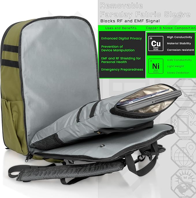 Xtreme Sight Line ~ Large Backpack ~ 16 Laptop Backpack with Removable Faraday Sleeve ~ Heavy-Duty Foam Padded &amp Multiple Large Compartments ~ 1000D Nylon/Spacer Mesh ~ OD Green