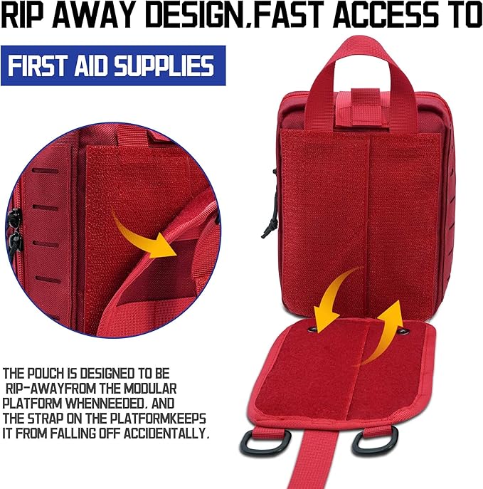 Ifak Pouch - 2 Pack Rip Away Molle Tactical Medical Pouch Empty First Aid Kit Bag for Duty Belt (2 Pack RED)
