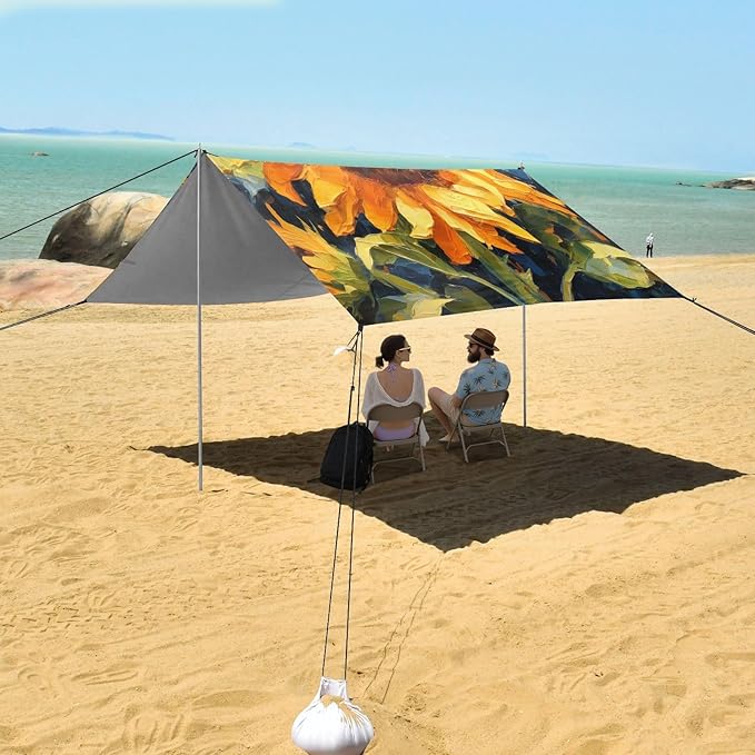 ALAZA Watercolor Sunflower Sketchy Beach Tent Sun Shelter Portable Canopy Sunshade for Outdoor Camping Picnics Backyard Fun 10x9 ft