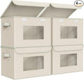 Univivi Collapsible Stackable Storage Bins with Lids [4-Pack] Foldable Fabric Closet Organizer Basket Closet Organizers and Storage Cube Storage Bin for Home Office Bedroom (Beige 17“ x 12” x 12)