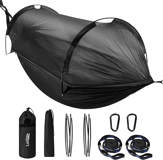 Lulladle Camping Hammock - (Double/Single) Hammock Portable with Tree Straps and with Mosquito NetNylon Hanging Hammock Easy Setup and Pack for Outdoor Hiking and Backyard