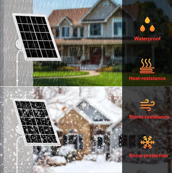 7W Solar Panel for Ring3Pack Solar Charger for Stick Up Cam Stick Up Cam Pro Spotlight Cam Plus/Pro with 10FT/3M Waterproof Long Cable and USB-C to Barrel Plug Adapter