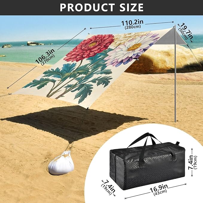 ALAZA Daisy Plants with Flowers Beach Tent Sun Shelter Portable Canopy Sunshade for Outdoor Camping Picnics Backyard Fun 10x9 ft