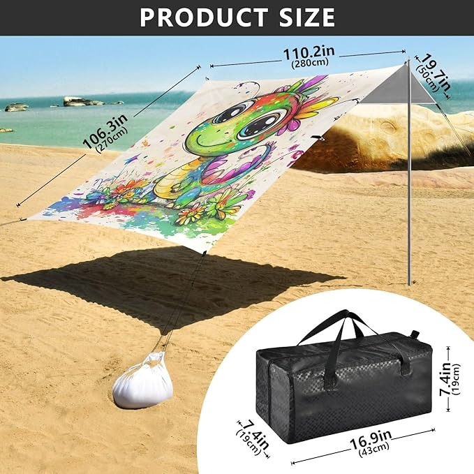 Beauty Dragon1 Beach Tent UPF50+ Protection Lightweight Sun Shelter with Sand Shovel Sandbags for Family Trips Picnics &amp Camping