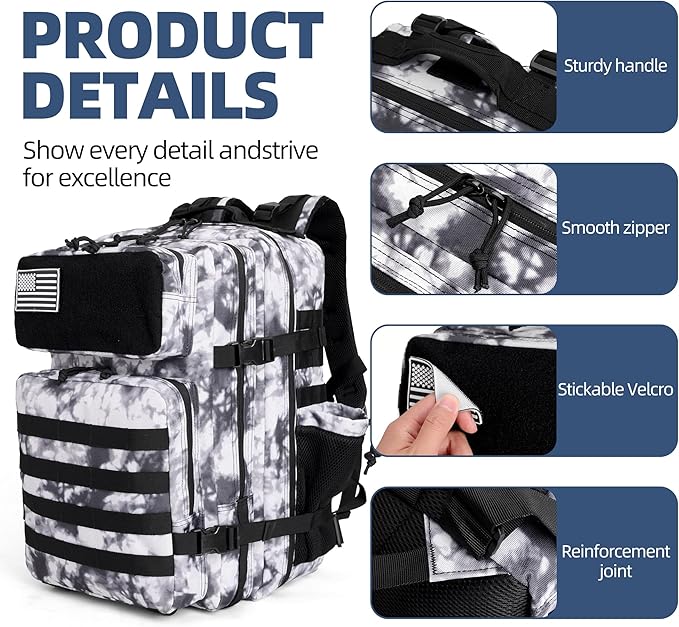 gracedon Tactical Backpack - Military Molle Bag 3 Days Pack for men and Women Large Assault Rucksack 45L (Black)