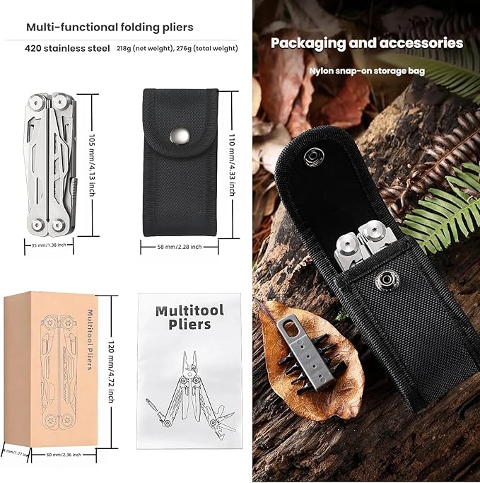 Multi Tool 23-in-1 Full-Size Camping Essentials Hunting &amp Tactical Knives &amp Tools With Safety Locking Outdoor Gear Mens Gifts Ideas Gifts for Hunters Men who have Everything (Black）