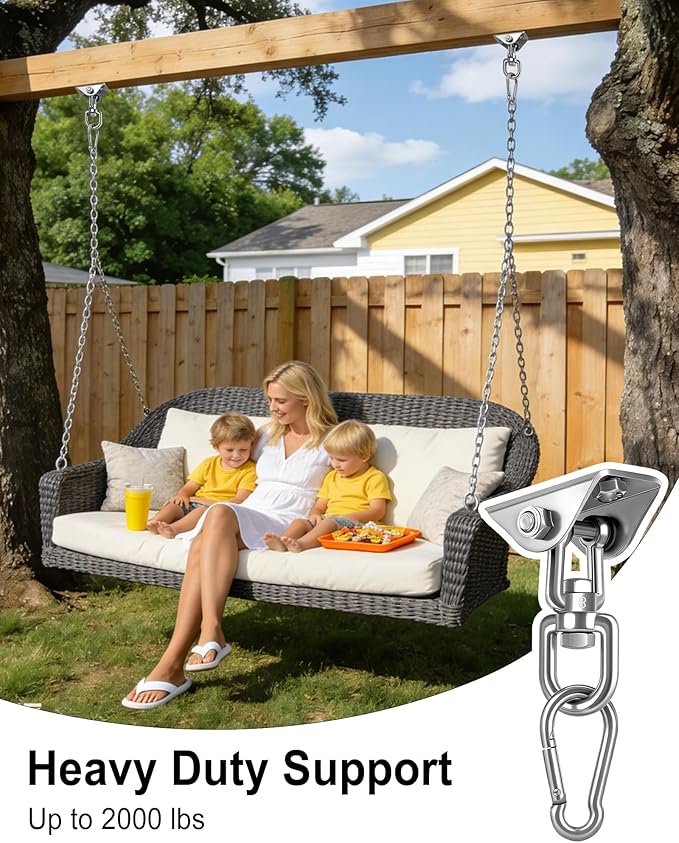 Yose Porch Swing Hanging Kit Heavy Duty 2000lbs Stainless Steel Easy to Install Swing Hardware with Ceiling Hooks Hammock Hooks for Indoor Outdoor Patio Garage
