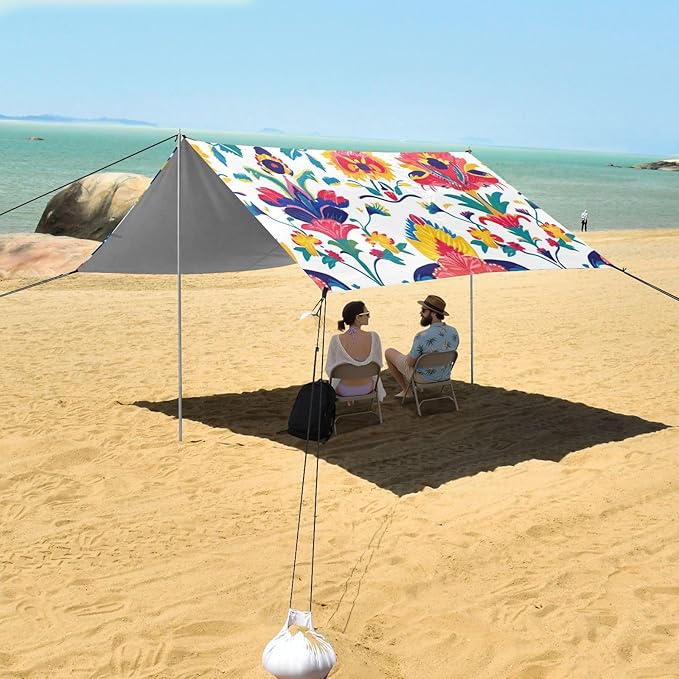 ALAZA Indian Tribal Red Floral Beach Tent Sun Shelter Portable Canopy Sunshade for Outdoor Camping Picnics Backyard Fun 10x9 ft