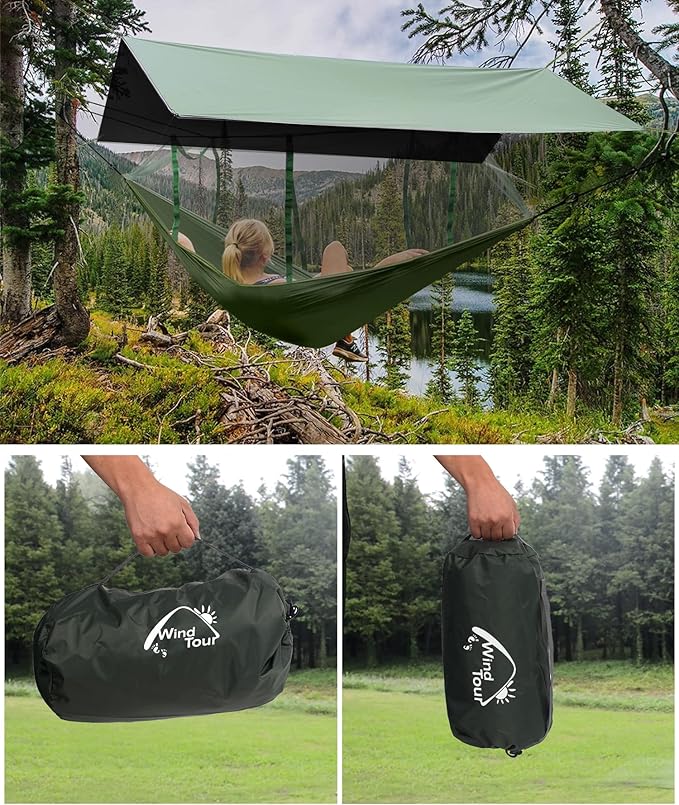 Wind Tour Portable Multifunctional Tent Footprint Traveling Awning Backpacking Tarp Rain Fly Waterproof Shelter Outdoor Camping Sun Shelter for Hiking Beach (Green-177236 in)