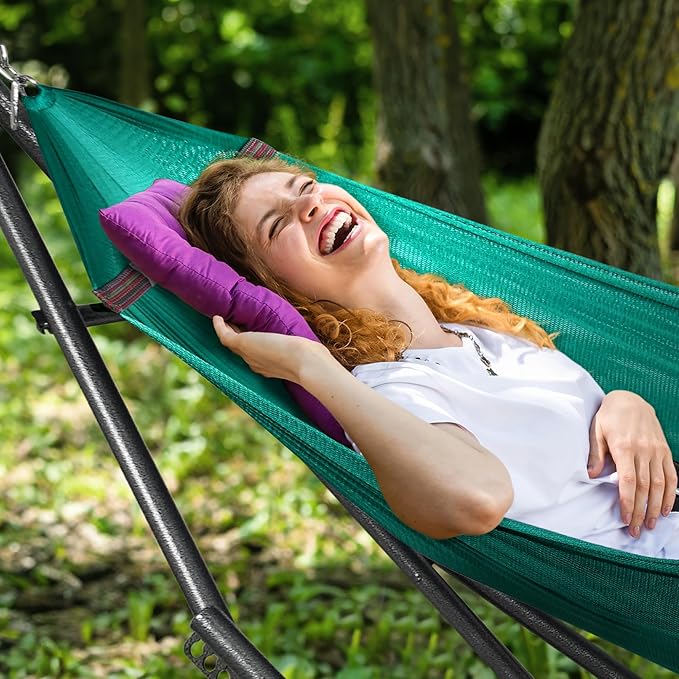 Tranquillo Double Hammock with Stand Included for 2 Persons/Foldable Hammock Stand 600 lbs Capacity Portable Case - Inhouse Outdoor Camping Peacock