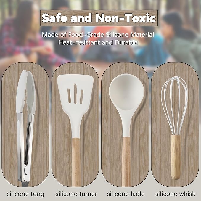 Camping Accessories Kitchen Cooking Utensils Set - Portable Outdoor Camp Cookware Set Silicone Camper Essentials Gear Must Have Supplies for Travel RV BBQ Grill Picnic Hiking