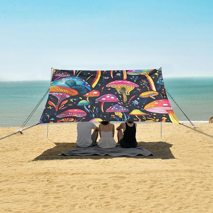 ALAZA Mushroom Colorful Art Beach Tent Sun Shelter Portable Canopy Sunshade for Outdoor Camping Picnics Backyard Fun 10x9 ft