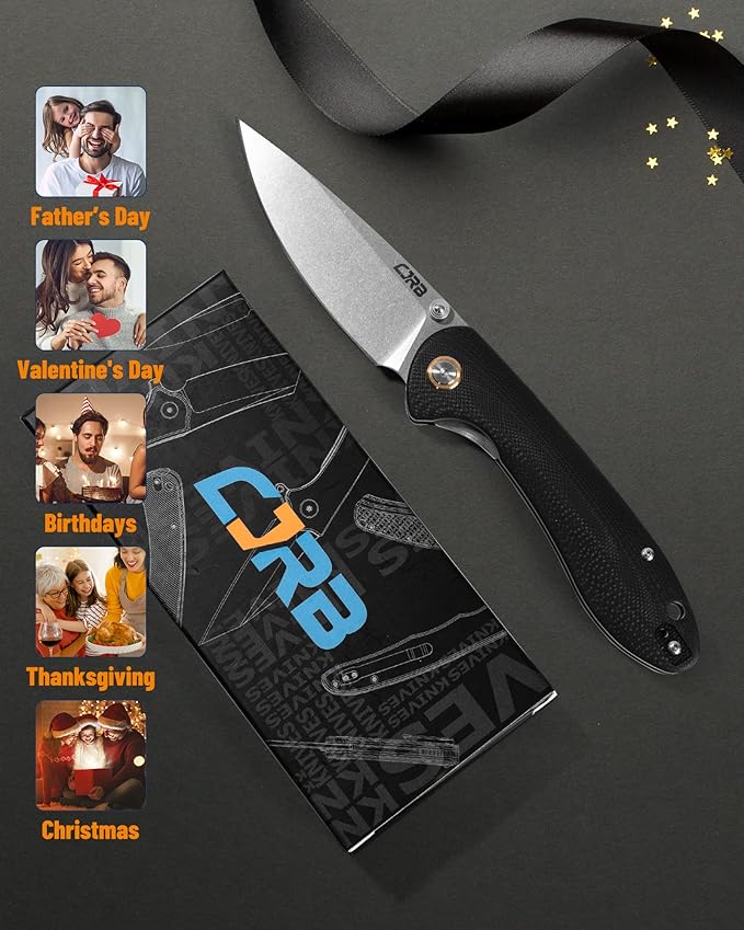 CJRB Feldspar Pocket Folding Knife Stonewash D2 Steel Blade G10 Tactical Handle EDC KnifeBlack Handle (J1912)