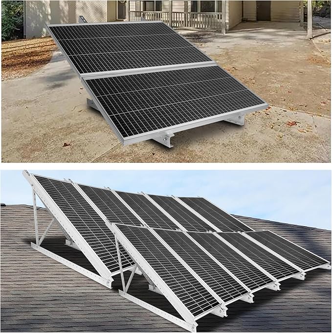 GENORTH 2 Sets 45'' Solar Panel Mount Brackets for 100-400 Watt Solar Panelwith Foldable Tilt Legs and Reinforced Cross BarsSuitable for RV Roof Boat Off-Grid etc.