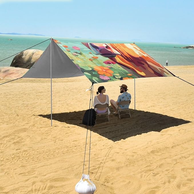 ALAZA Cow on A Green Summer Meadow Beach Tent Sun Shelter Portable Canopy Sunshade for Outdoor Camping Picnics Backyard Fun 10x9 ft